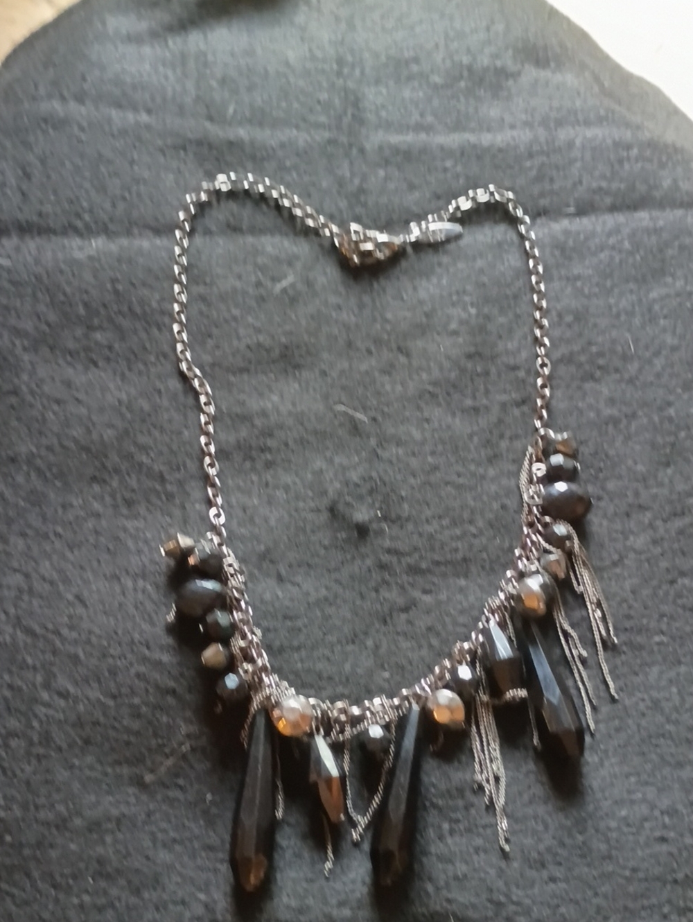 NY Collection Silver-Tone Black Fringe Statement Necklace